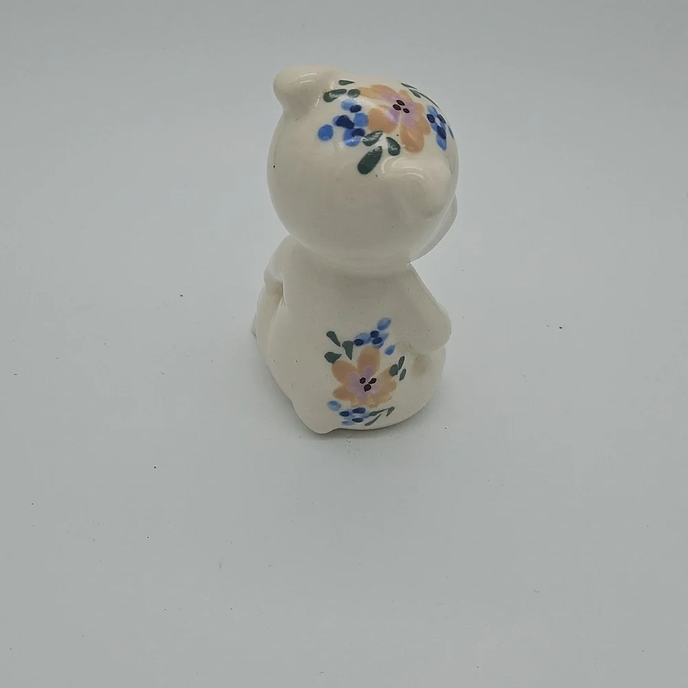 Vintage Floral Ceramic Pig Figurine - Cream, Blue, Pink